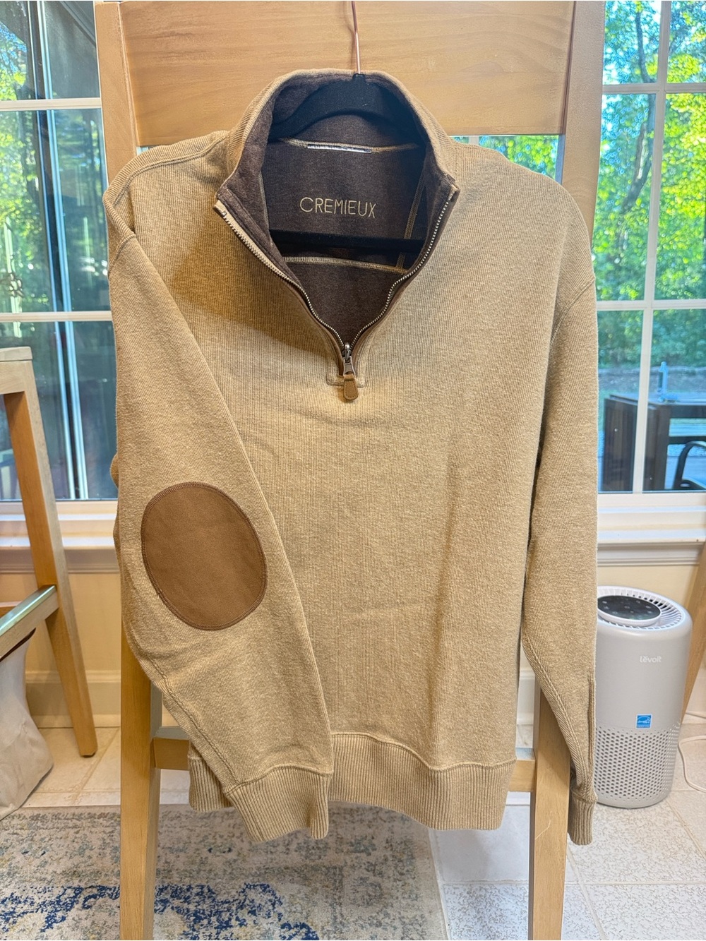 Daniel Cremieux Tan Half-Zip Sweater with Brown Elbow Patch